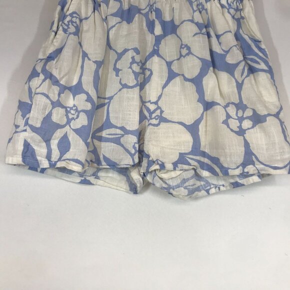 BILLA BONG - WOMEN'S SMALL WHITE & BLUE FLORAL ELASTIC WAIST LINED COTTON SHORTS - Picture 3 of 8